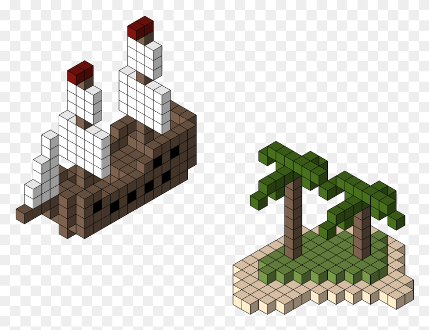 891x671 Pixelship Island Корабль И Остров, Полностью Сделанный Из Дома, Minecraft, Игра Png Скачать