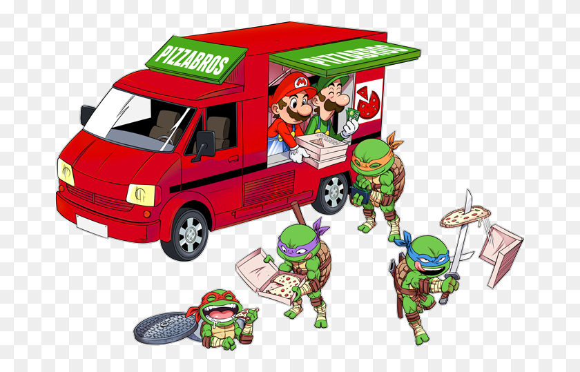 680x479 Pizza Bros Mario Tortu Ninja, Transportation, Vehicle, Wheel HD PNG Download