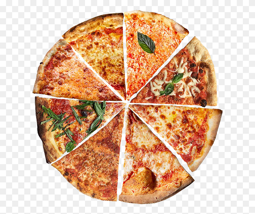 633x644 Пицца Разные Кусочки Пиццы, Еда, Растение, Лист Hd Png Скачать