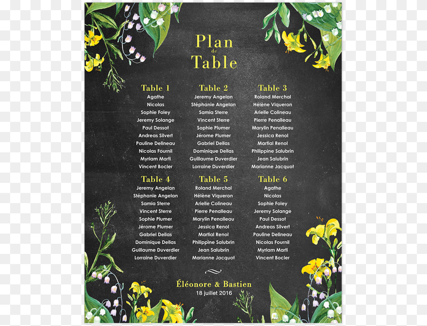 Plan Table Mariage Impression Poster Fleurs Lys Jaune Marriage, Menu, Text, Blackboard Sticker PNG