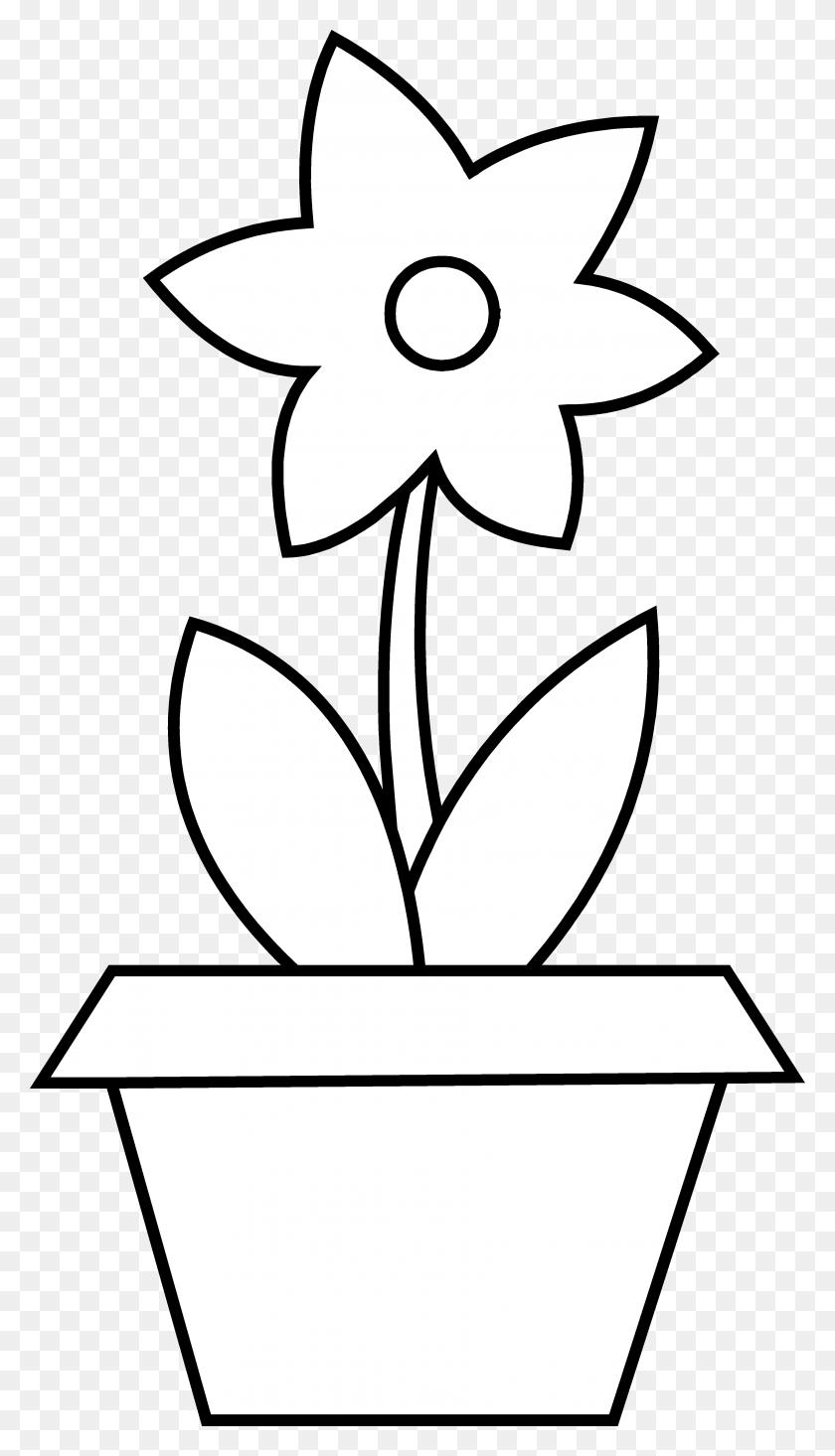 3547x6398 Plant Clipart Colouring Flower In A Pot Clipart Black And White, Stencil, Symbol, Star Symbol HD PNG Download