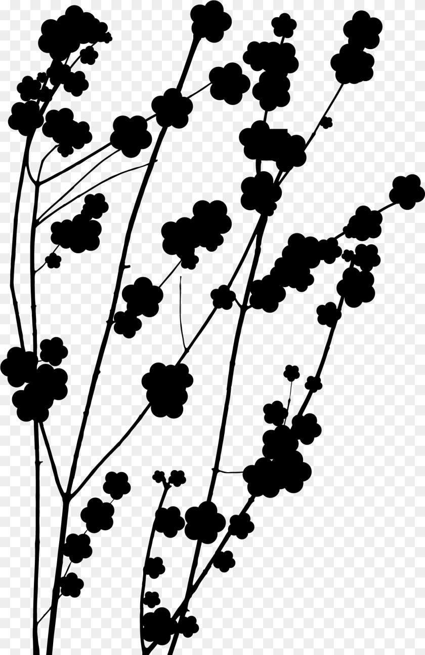 1464x2253 Plant Flower Leaf Pattern Stem Twig Clipart Silhouette, Gray Sticker PNG