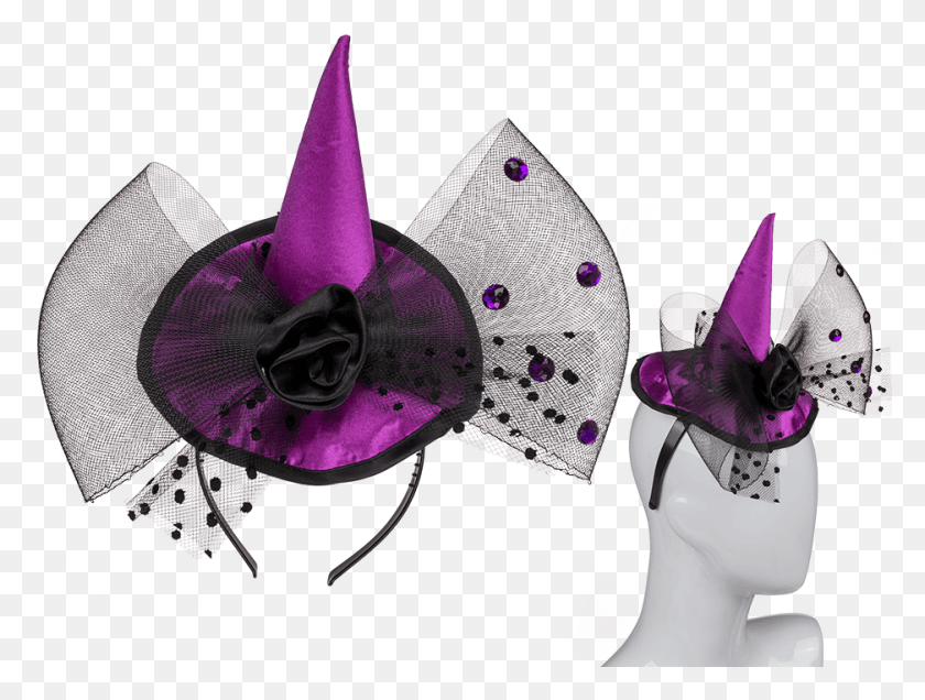 937x692 Plastic Halloween Hairband With Purple Coloured Hat Diadema De Halloween Horror, Clothing, Apparel, Flower HD PNG Download