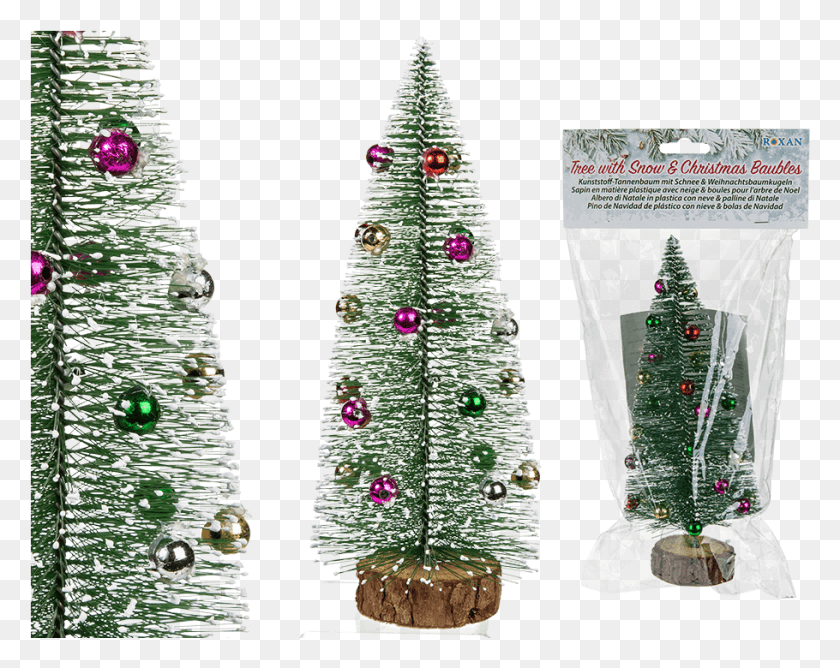 910x710 Plastic Tree With Snow Amp Christmas Baubles Pino De Navidad Con Bolas, Plant, Ornament, Christmas Tree HD PNG Download