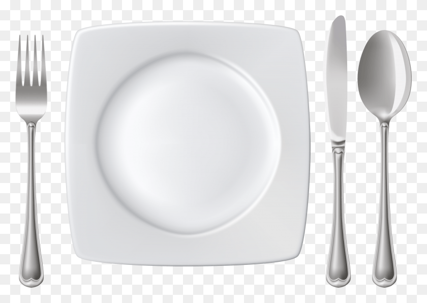 3885x2670 Plate Spoon Knife And Fork Clipart Plate And Fork Top View, Cutlery, Milk, Beverage HD PNG Download