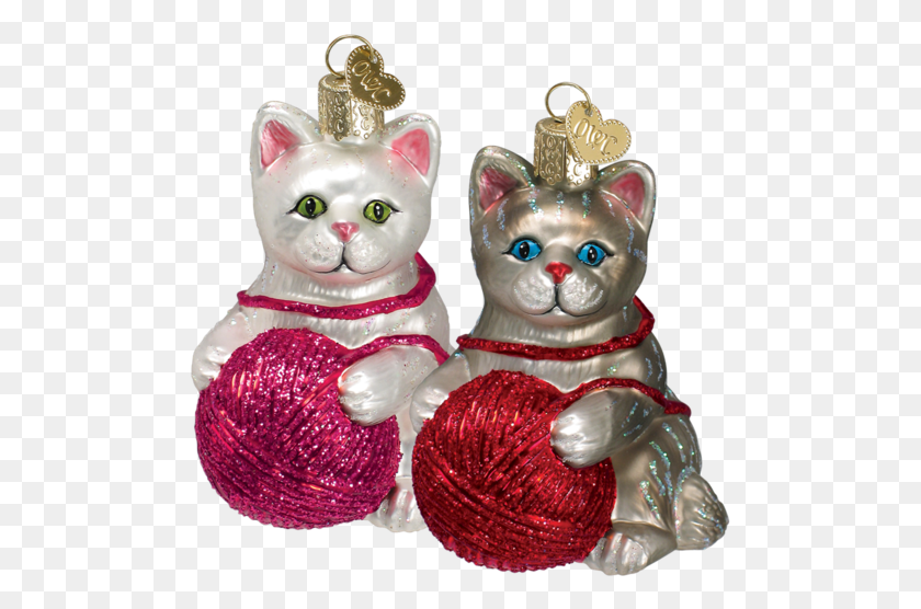 493x496 Playful Kitten With Yarn Ball Ornaments Old World Christmas Christmas Ball Cat, Figurine, Pet, Animal HD PNG Download