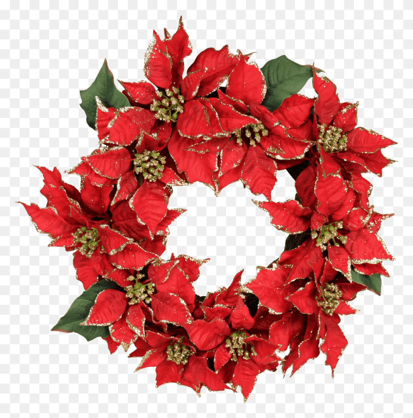 968x981 Poinsettia, Wreath HD PNG Download