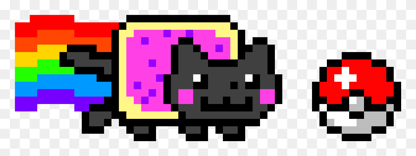 5201x1701 Pokeball And Cat Piksel Art Nyan Ket, Graphics, Pac Man HD PNG Download