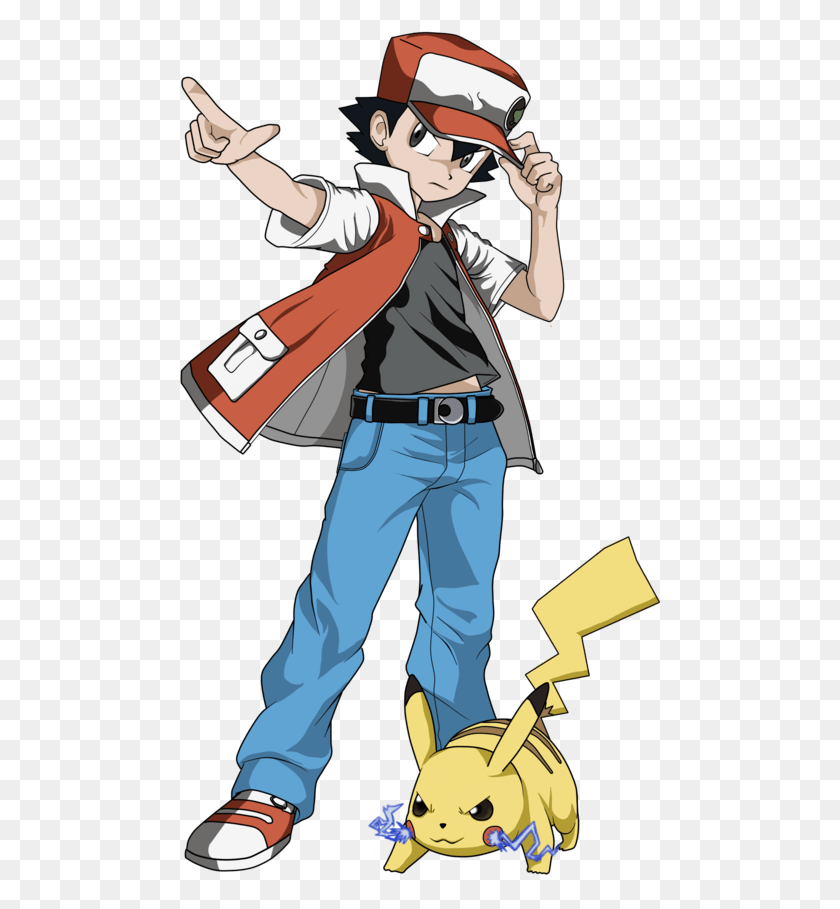 482x849 Pokemon Red & Pikachu Classic Nathan23q Illustrations Pokemon Red With Pikachu, Person, Human, Helmet HD PNG Download