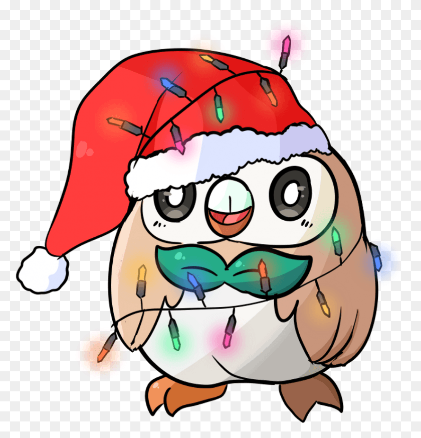 824x859 Pokemon Rowlet Christmas Freetoedit Cartoon, Helmet, Clothing, Apparel HD PNG Download