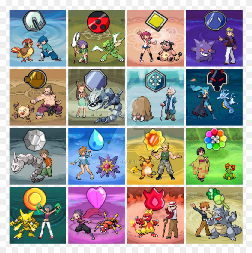 1007x1009 Pokemon Silver Gyms Pokemon Soul Silver Gym Leaders, Collage, Poster, Advertisement HD PNG Download