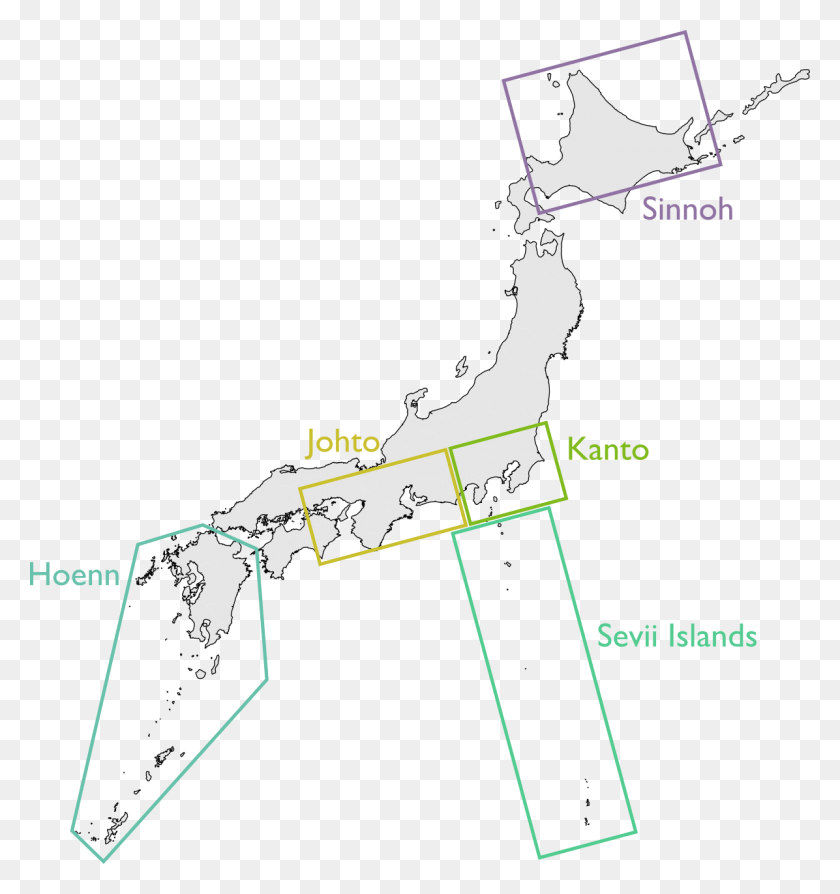 1196x1280 Pokmon World In Relation To The Real World Pokemon Regions Japan, Plot, Diagram, Bow HD PNG Download
