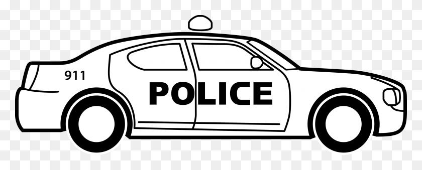 2400x859 Police Car Svg Library Police Car Clipart Black And White, Car, Vehicle, Transportation HD PNG Download