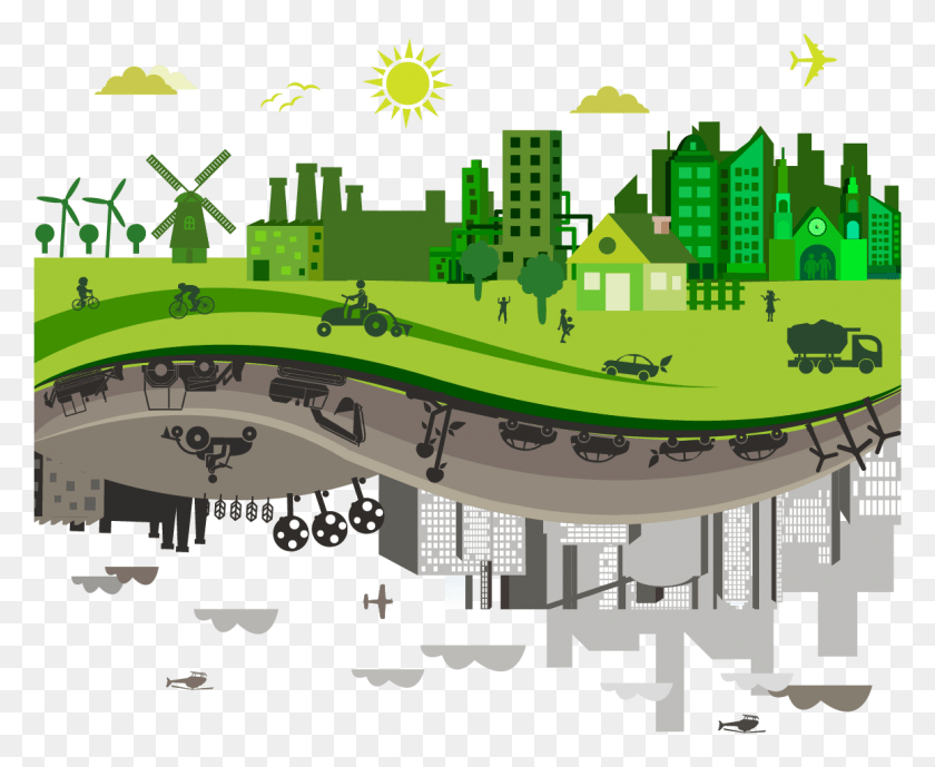 1158x935 Pollution City Sustainable City Grass Tree Green Vs Polluted City, Urban, Landscape, Outdoors Descargar Hd Png