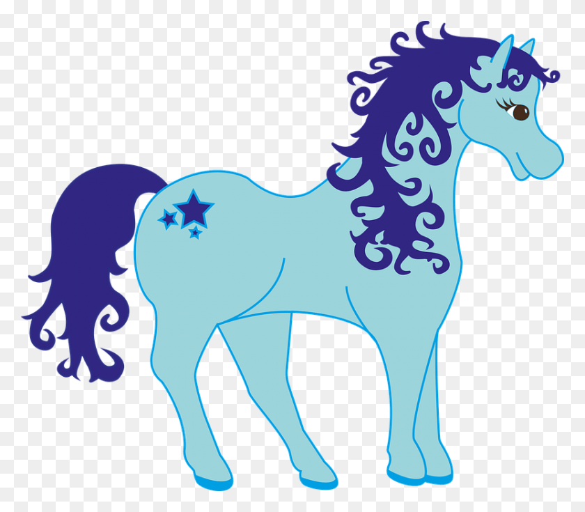 832x720 Pony Blue Criaturas Míticas Señuelo Caballo Estrella Poney Bleu, Mamífero, Animal, Colt Horse Hd Png
