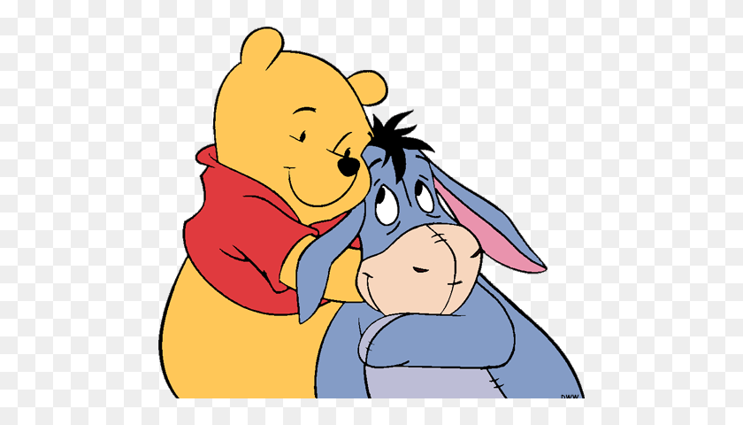 482x420 Pooh Bear Cartoon Cute Disney Winnie The Pooh Hugging Eeyore, Clothing, Apparel HD PNG Download