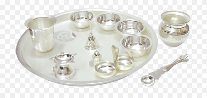 742x340 Pooja Set Of 12pcssilver Platedonline Gifts Shopping Karahi, Accessories, Accessory, Silver HD PNG Download