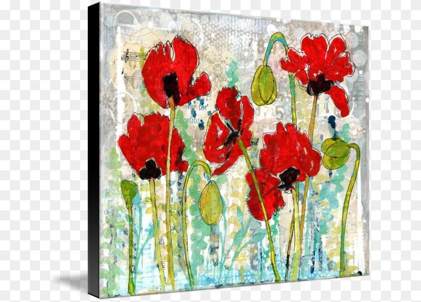 650x603 Poppy Garden Original Mixed Media Art Mixed Poppy Flower Garden, Canvas, Painting, Modern Art, Plant PNG