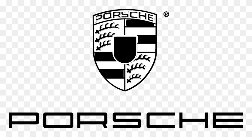 2400x1230 Porsche Logo Black And White Porsche Logo, Armor, Text, Shield HD PNG Download