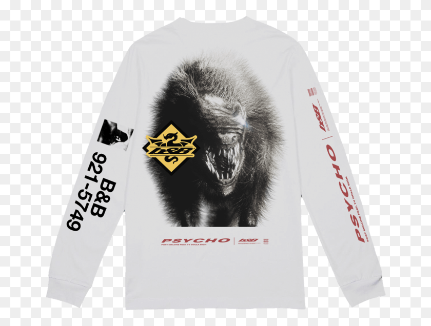 664x576 Post Malone Psycho Ls Tee 50 Post Malone Psycho Monster, Sleeve, Clothing, Apparel HD PNG Download