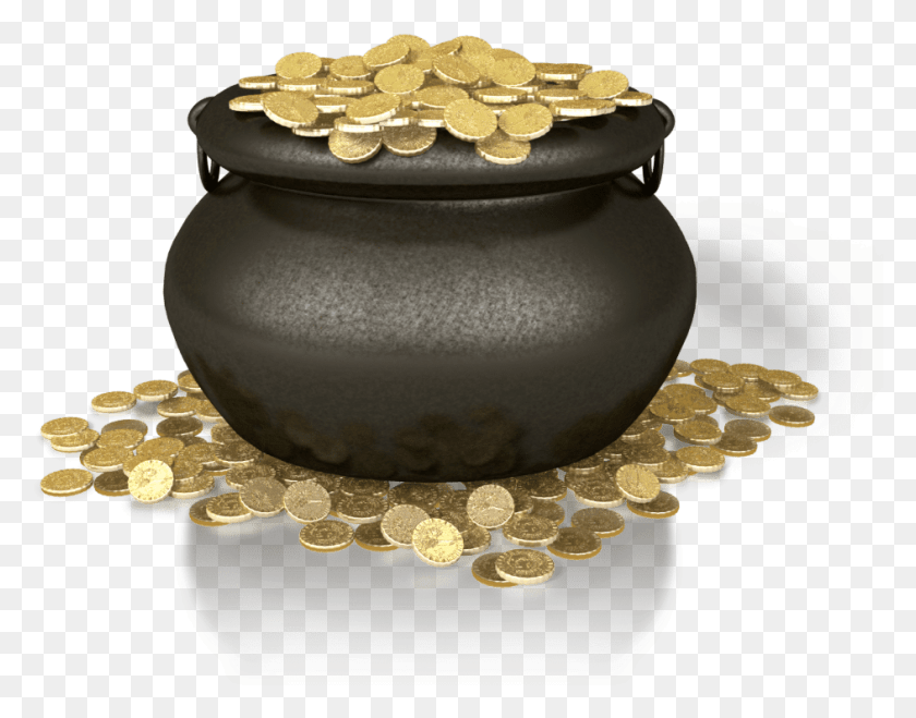 942x724 Pot Of Gold Gold Coin Pot, Pottery, Wedding Cake, Cake HD PNG Download