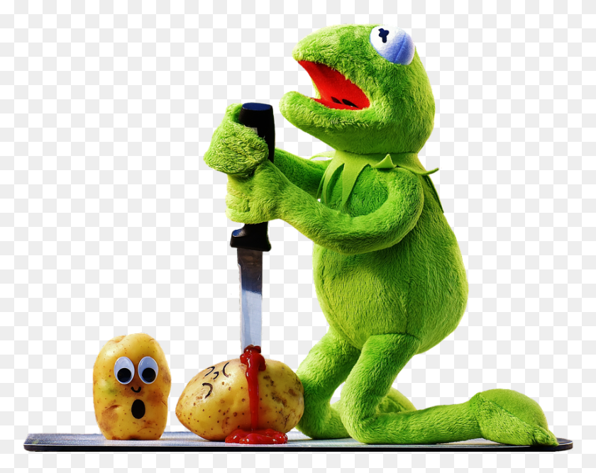 859x669 Potatoes Knife Ketchup Blood Murder Funny Kermit Kermit With A Knife, Toy, Plush, Figurine HD PNG Download