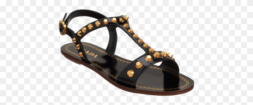 451x289 Prada Studded T Strap Sandal Prada T Strap Black Flat Sandals, Clothing, Apparel, Footwear HD PNG Download