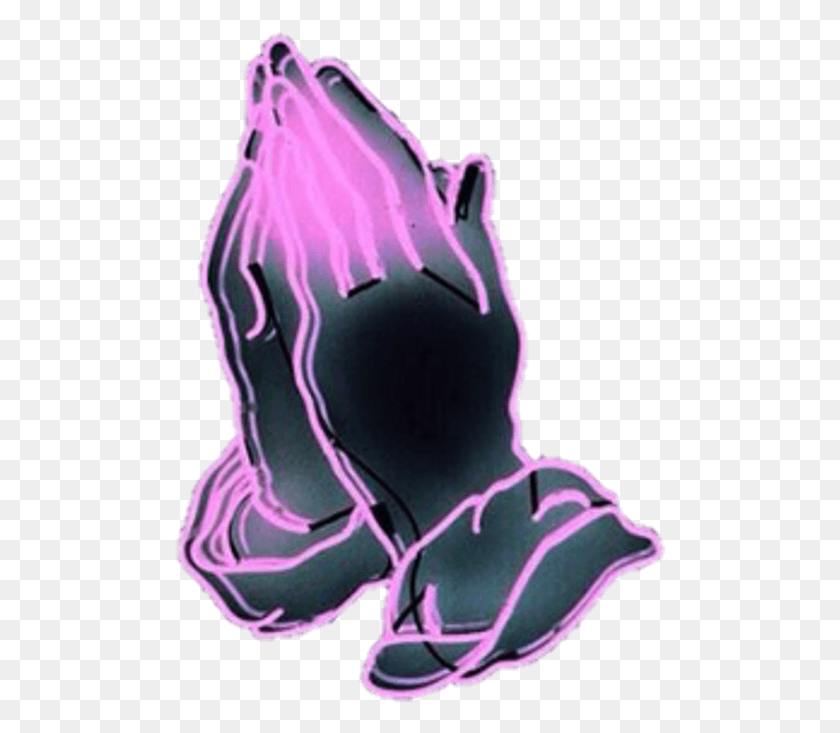 492x673 Pray Tumblr Neon Sticker Freetoedit Bless Hands, Purple, Person, Human HD PNG Download