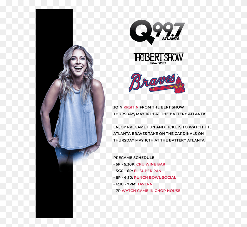 600x710 Pre Game Fun With Kristin From The Bert Show Atlanta Braves, Blonde, Woman, Girl HD PNG Download