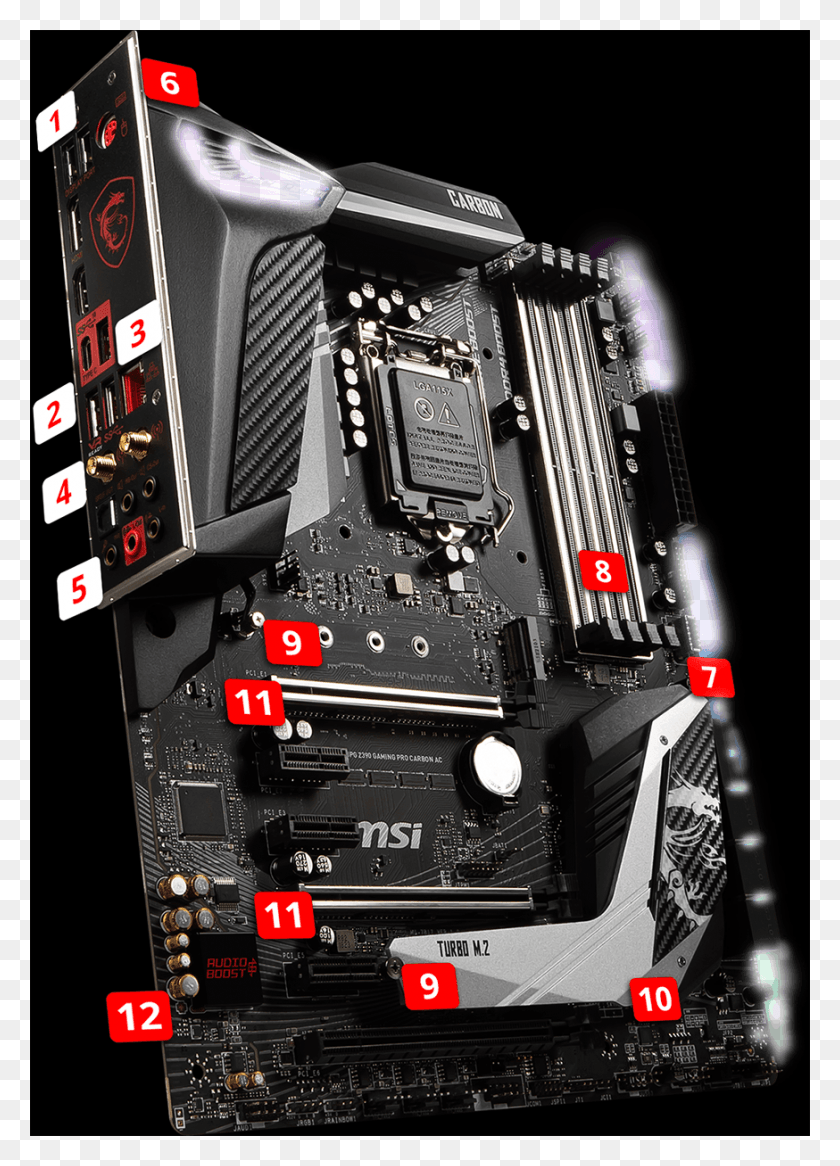 874x1240 Pre Installed Io Shielding Msi Mpg Z390 Gaming Pro Carbon Lga, Electronics, Hardware, Computer HD PNG Download