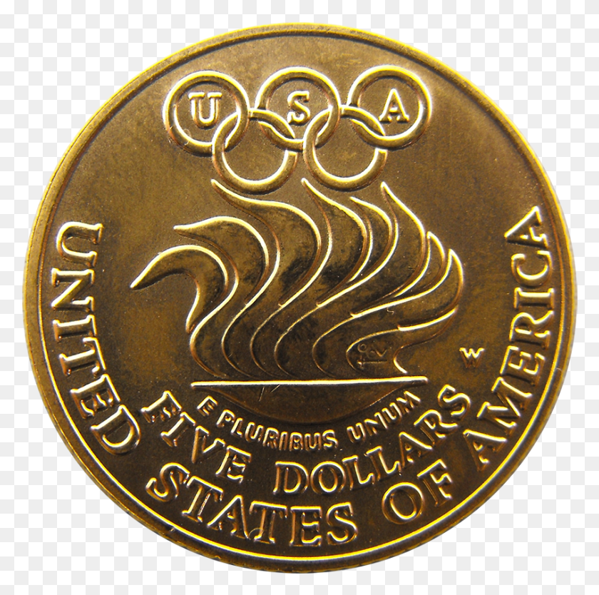 847x841 Pre Owned 1988 Usa Olympic 5 Gold Coin Coin, Money, Rug, Nickel HD PNG Download