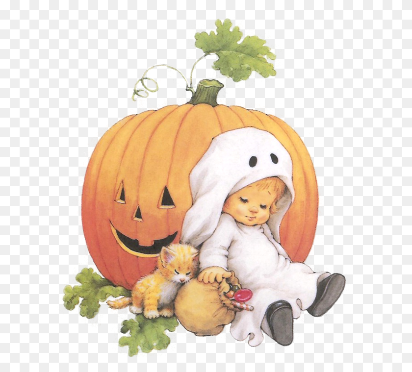 605x699 Precious Moments Halloween Clipart Good Night Halloween, Plant, Pumpkin, Vegetable HD PNG Download