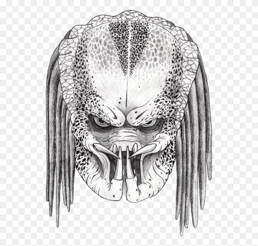 547x743 Predator Face Mask Drawing, Statue, Sculpture HD PNG Download