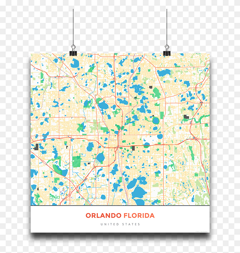 666x824 Premium Map Poster Of Orlando Florida Map, Rug, Diagram, Plot HD PNG Download