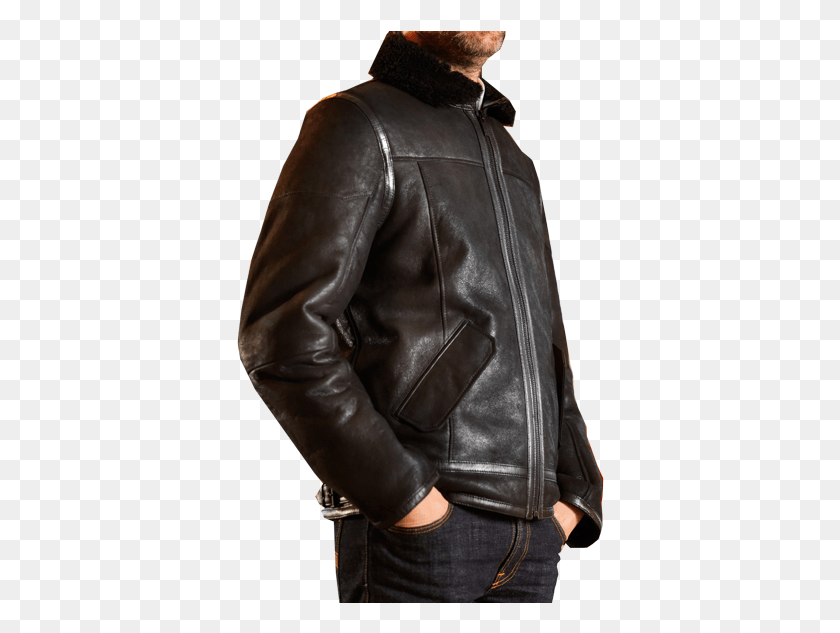 368x573 Premium Quality Flight Black Leather Jacket Side Leather Jacket, Clothing, Apparel, Coat HD PNG Download