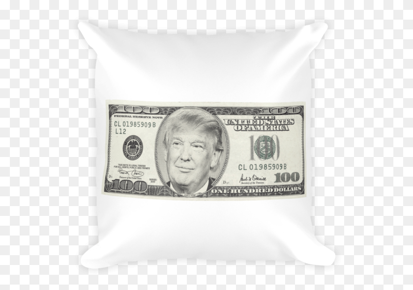 549x531 President Donald Trump 100 Dollar Bill Square Pillow 100 Us Dollar, Cushion, Person, Human HD PNG Download