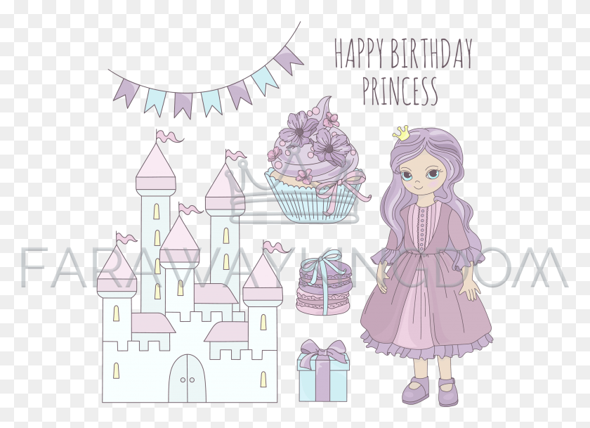 3506x2472 Princess Birthday Fairy Tale Cartoon Vector Illustration Illustration, Cream, Dessert, Food HD PNG Download