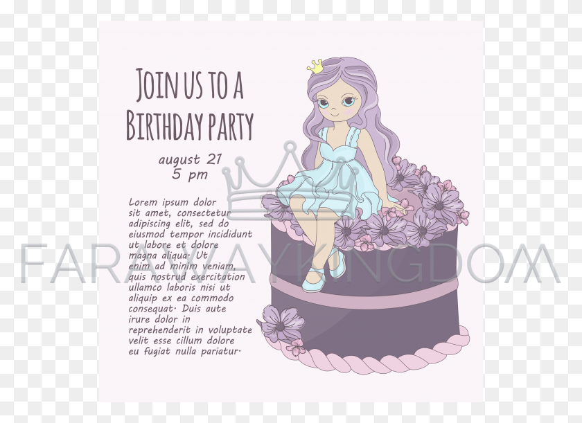 3508x2480 Princess Cake Birthday Party Girl Vector Illustration Illustration, Dessert, Food, Flyer HD PNG Download