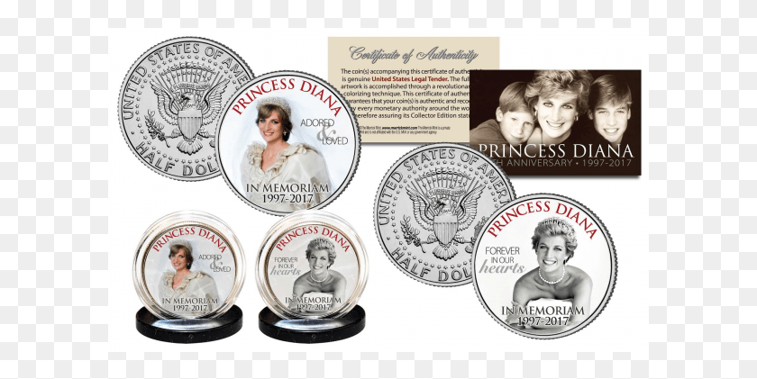 601x361 Princess Diana 1997 2017 20th Anniversary Official Half Dollar, Person, Human, Coin HD PNG Download