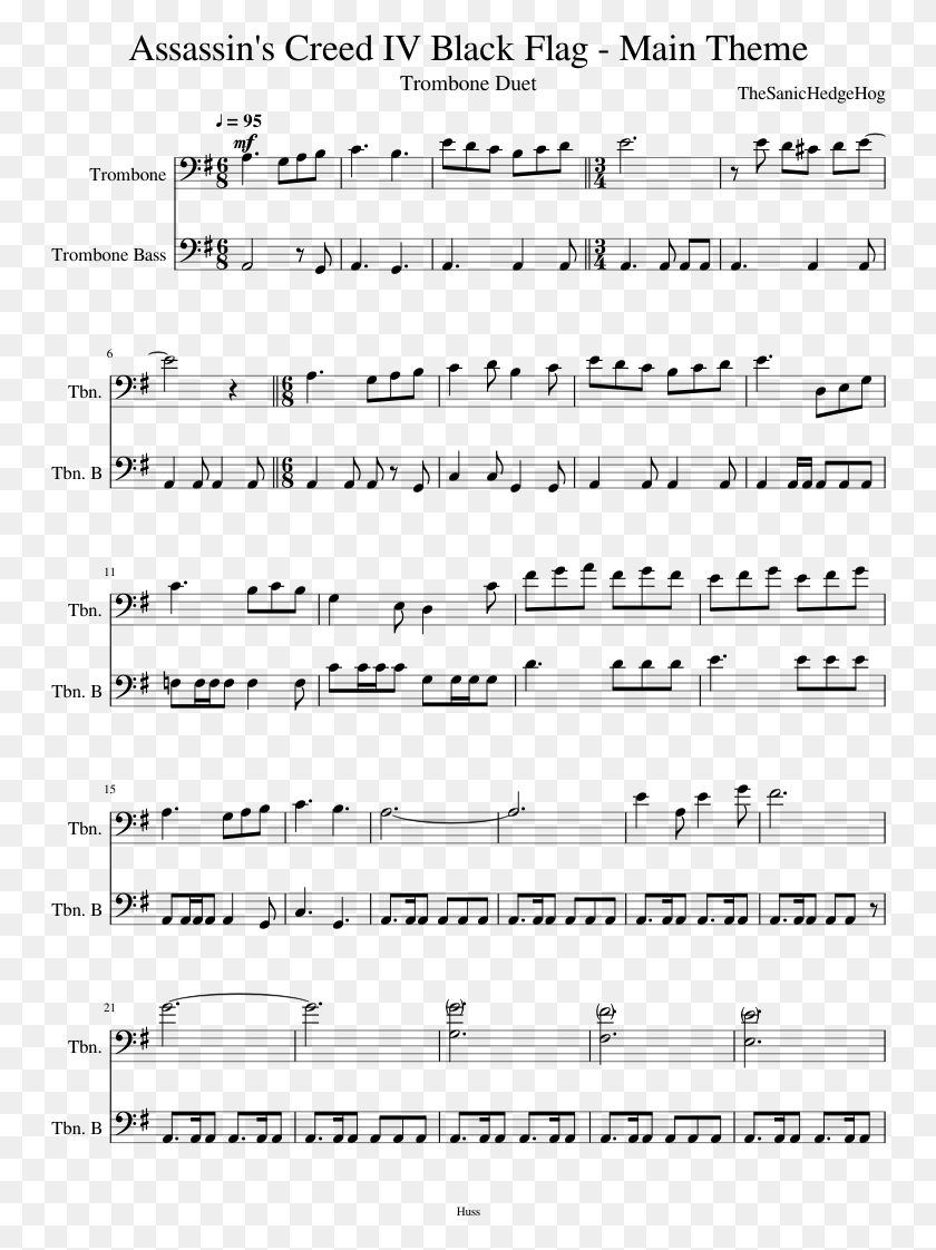 750x1062 Descargar Assassin39S Creed Theme Partitura De Trombón, Grey, World Of Warcraft Hd Png