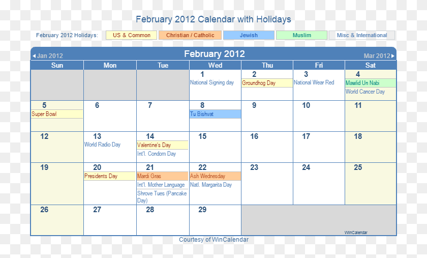 723x447 Print Friendly February 2012 Us Calendar For Printing 2014 Calendar With Holidays, Text, Monitor, Screen HD PNG Download