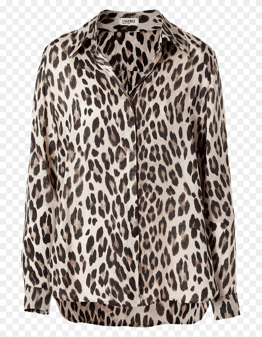 705x1021 Printed Shirt In Creme Leopard Blouse, Clothing, Apparel, Sleeve Descargar Hd Png
