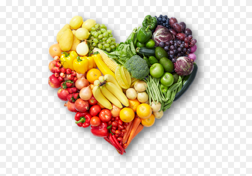 562x527 Produce Super Savers Fruits And Vegetables Heart, Plant, Food, Grapes HD PNG Download
