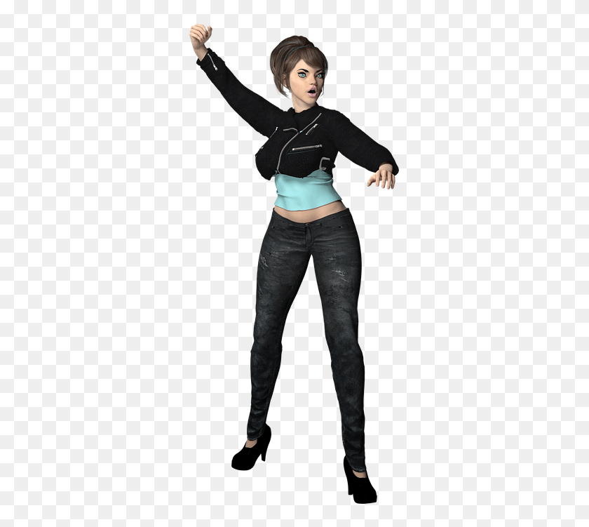 305x691 Protest Pose Woman Rebel Youth Jacket Clothing Rebel Pose, Pants, Apparel, Person HD PNG Download