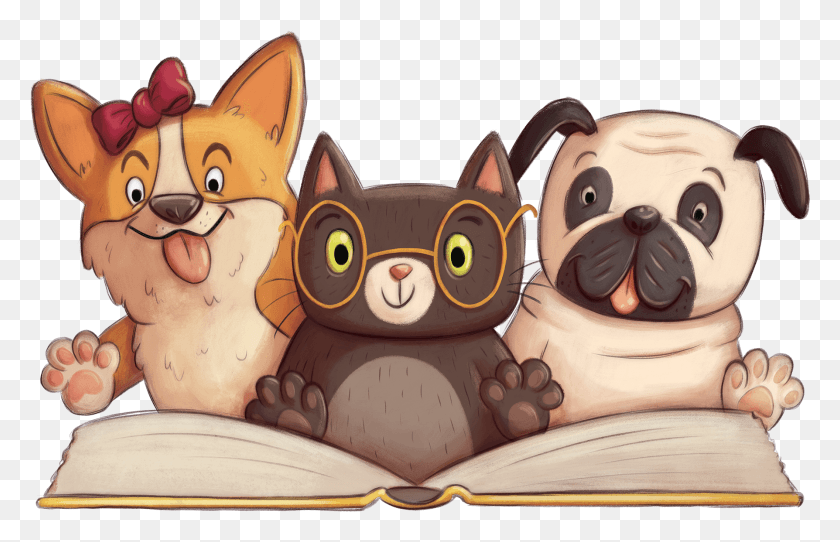 1788x1105 Pug Clipart Dog Themed Paws For Books Book Fair, Cushion, Pillow HD PNG Download
