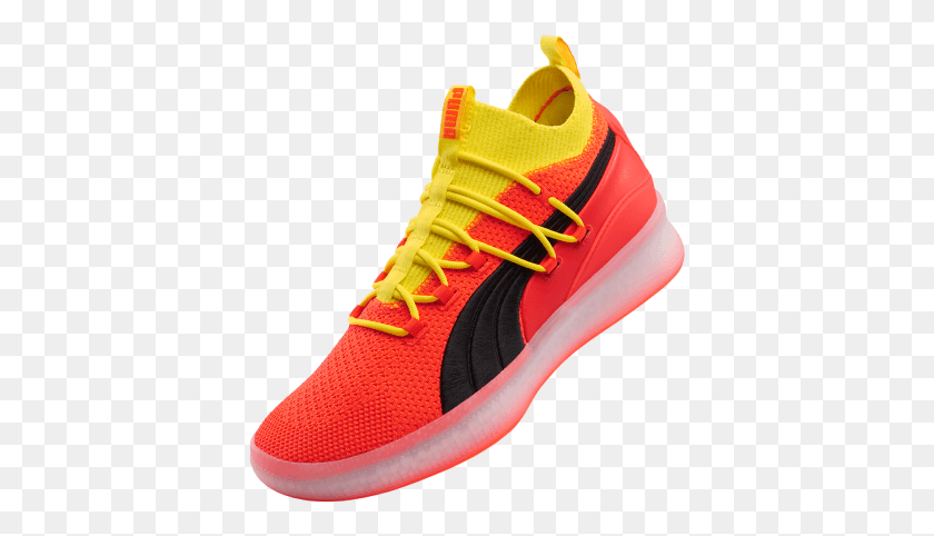 393x422 Puma Clyde Court Disrupt Red Blast Deandre Ayton Puma Shoes, Clothing, Apparel, Shoe HD PNG Download