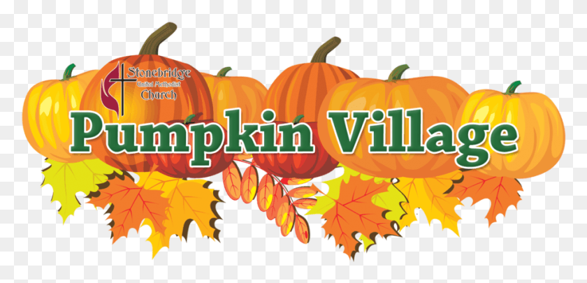 919x407 Pumpkin Village Logo Fall Leaves And Pumpkin Clip Art, Leaf, Plant, Vegetable HD PNG Download