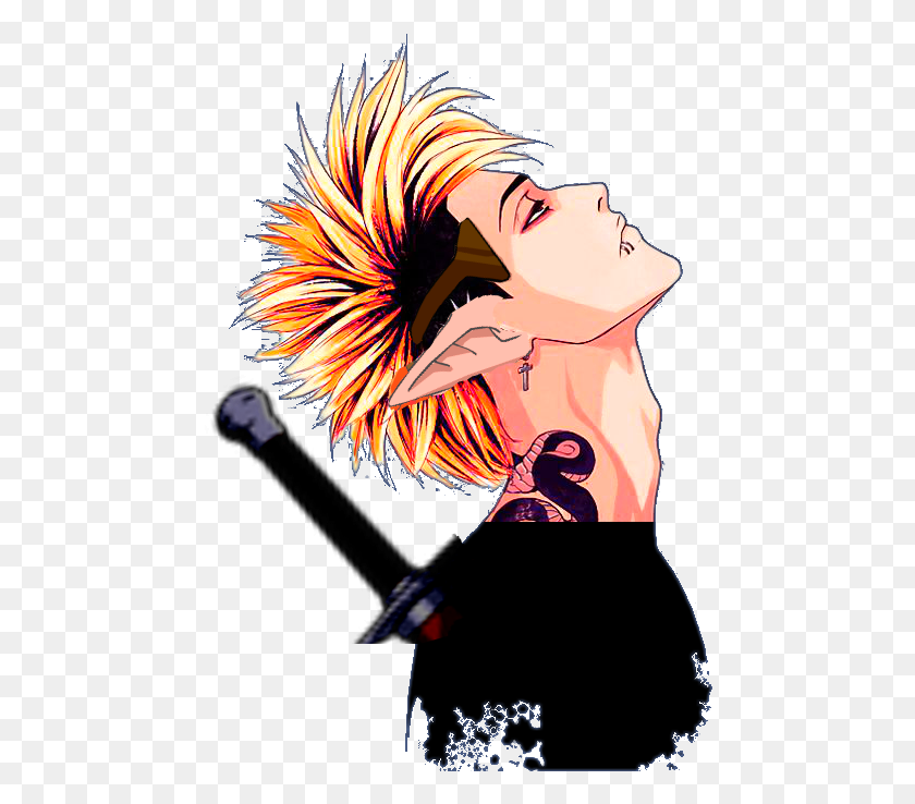 468x678 Punk Anime Guy With Mohawk, Face, Person, Human HD PNG Download