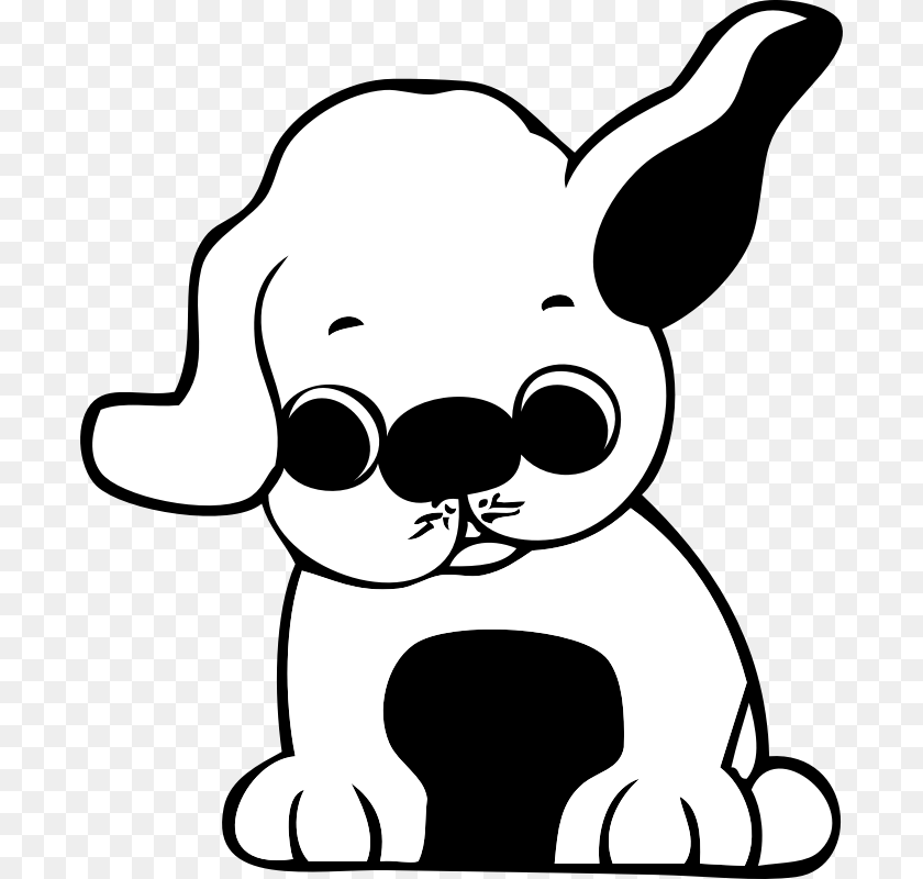 694x800 Puppy Cartoon Cute Ears Isolated Comic Doggy Puppy Clipart Black And White, Stencil, Baby, Person, Face PNG