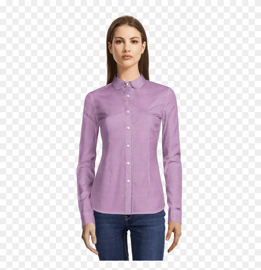 437x807 Purple Checked 100 Cotton Shirt View Front Americana De Mujer Sin Solapa, Clothing, Apparel, Sleeve HD PNG Download